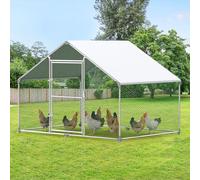 Eldzenith Gallinero de 6 m² de superficie de rodadura, ofrece a sus aves un hogar seguro y cómodo al aire libre, cercado con toldo y rejilla de PVC, puerta con cierre, de acero (2 x 3 x 2 m)