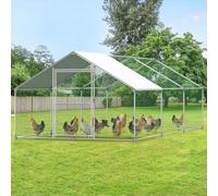 Eldzenith Gallinero XXL de 18 m² de superficie de rodadura, ofrece a tus aves un hogar seguro y cómodo al aire libre, cercado con toldo y rejilla de PVC, puerta con bloqueo, de acero (6 x 3 x 2 m