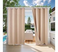 ele ELEOPTION Cortinas de Exterior, Resistentes al Agua, Protección UV, Cortina Exterior con Ojales, Cortina Opaca para Jardín, Patio, Balcón, Beige 1 3D Textured, 1 Trozo / 132 X 275cm