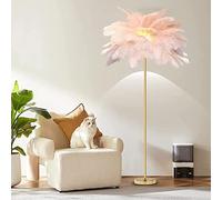 Ele - Lámpara de pie de plumas de avestruz regulable para dormitorio y sala de estar, interruptor de pie, incluye bombilla LED G4, decoración del hogar