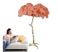 Ele - Lámpara de pie regulable de plumas de avestruz, base de resina, luz LED alta para dormitorio, sala de estar, lectura con interruptor de pie, decoración del hogar