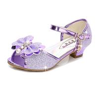 Eleasica Niña Sandalias de Vestir de Tacón Altos Zapatos de Princesa Elsa Antideslizante Hebilla Chicas Zapatos de Vestir Cumpleaños Regalo Navidad Carnaval Moda Cosplay,Morado,28