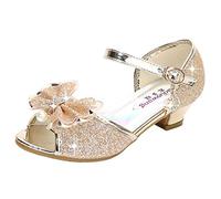 Eleasica Niña Sandalias de Vestir de Tacón Altos Zapatos de Princesa Elsa Antideslizante Hebilla Chicas Zapatos de Vestir Cumpleaños Regalo Navidad Carnaval Moda Cosplay,Dorado,36