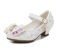 Eleasica Niña Tacón Altos Zapatos de Disfraz Princesa Elsa Sandalias de Vestir Hebilla Rhinestone Cumpleaños Regalo Zapatos de Vestir Lentejuelas Fiesta Cosplay Navidad Bailarinas,Blanco,27 EU