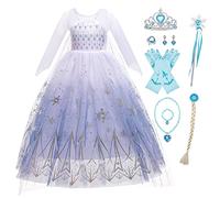Eleasica Niña Vestido Princesa Elsa Disfraz Reina de las Nieves Frozen Accesorios Tiara Diadema Regalo Carnaval Navidad Cumpleaños Halloween Cosplay Manga Larga Fancy Dress,Violeta,150