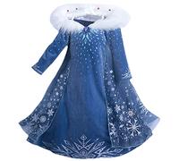 Eleasica Vestido de Princesa Elsa Niña Manga Larga Vestido de Disfraz Niño Frozenn Navidad Cumpleaños Regalo Cosplay para Halloween Azul Reino de Hielo Ceremonia,Azul,130