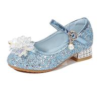 Eleasica Zapato de Lentejuelas con Adorno de Cristal de tacón bajo Princesa Cenicienta para niña Zapatos de Baile Cosplay Princesa Aurora para Regalo Reina Elsa Zapatillas,Azul,25 EU