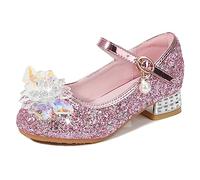 Eleasica Zapato de Lentejuelas con Adorno de Cristal de tacón bajo Princesa Cenicienta para niña Zapatos de Baile Cosplay Princesa Aurora para Regalo Reina Elsa Zapatillas,Rosa,33 EU