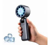 Elecbee Ventilador de mano portátil, mini ventilador turbo con 199 niveles y pantalla LED, batería de 5000 mAh, USB tipo C plegable, ventilador 3 en 1 mano/escritorio/viaje, silencioso para exteriores
