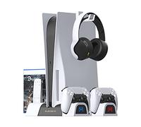ElecGear PS5 Refrigeración Soporte Vertical con Ventiladores, Estación de Carga de Mandos Cargador con Juego Stand para DualSense Controller, PlayStation 5 Mando a Distancia y Auriculares Gaming