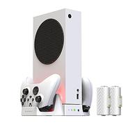 ElecGear Soporte Vertical y Ventilador de Refrigeración para Xbox Series S, 2X Batería Recargable y Base de Cargador Dual para Controlador Xbox, Estación de Carga del Mando con Luces LED y Puerto USB