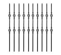 Elecmate Balaustres de hierro para interior de escalera (caja de 10) husillos de escalera cuadrados de metal de 1,27 cm - Balaustres de escalera de doble canasta hueca de un solo giro (negro satinado