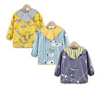 ElecMotive Pack de 3 Babero con Manga Larga Impermeable Artesanales/Artes/Pintura Delantal 3 a 24 Meses (Pack de 3 A)