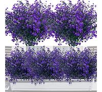 Elecoutek 12 Ramos de Flores Artificiales Exterior Planta de Plastico Resistentes a los Rayos UV Arbustos Artificiales Decorativas Flor Falsa para Jarron, Jardinera, Balcon, Centro de Mesa (Violeta)