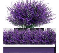 Elecoutek Flores Artificiales, 12 Paquetes Lavanda Arbustos Artificiales para Exteriores, Plantas de Balcón, Resistentes a Los Rayos UV, Flores de Plástico para Exteriores, Violeta