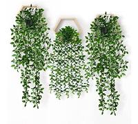 Elecoutek Plantas Artificiales Colgantes en Maceta, 3Pcs Verdes Falsa Planta Interior Vid hasta 80 cm de Largo Plástico Plantas Decorativas para Sala de Estar Balcón Jardín Cocina
