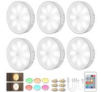 Electight 6 Pack RGB Sensor de Movimiento para Interiores, Luz Nocturna LED con Mando a Distancia, Temporizador, Recargable por USB para Pasillo, Escaleras, Garaje, Entrada, Dormitorio (Multicolor)