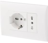Electraline 22110 Bloque de toma de empotrar/juego placa premontada 2 plazas (1 toma universal P40 + 1 toma bivalente 10/16 A), dos tornillos de montaje, blanco