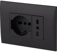 Electraline 22111 Bloque de toma de empotrar/juego placa premontada 2 plazas (1 toma universal P40 + 1 toma bivalente 10/16 A), dos tornillos de montaje, negro