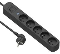 Electraline 32031 - Regleta de enchufes (5 enchufes (16 A, con Interruptor de Encendido/Apagado, 1,5 m), Color Negro