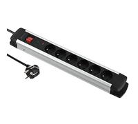 Electraline 35436 Alu-Line - Regleta con 6 enchufes (aluminio y protección contra sobretensiones, 2 m), color negro