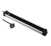 Electraline 35437 Alu-Line - Regleta (10 enchufes con cuerpo de aluminio, cables 3G1,5 mm, 2 m), color negro