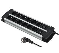 Electraline 35447 ALU-Line - Regleta de enchufes (12 enchufes con Cuerpo de Aluminio, Cables H05VV-F 3G1,5 mm, 2 interruptores (1 x 6 enchufes), con protección contra sobrecargas