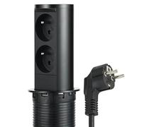 Electraline 35464 - Regleta eléctrica (Pop-up 2 francesas, diámetro estándar, Toma empotrada para Cocina, Oficina, Cuerpo de Acero Inoxidable, Color Negro, Vertical D.60 mm)