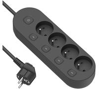 Electraline 35481 - Regleta con 4 enchufes franceses, 4 interruptores Independientes, Cable de 1,5 m, Color Negro