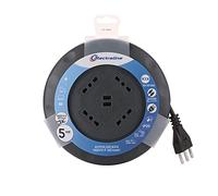 Electraline 49024 Alargador con enrollacables UFO diseño súper Slim 5 m, 4 Tomas bivalentes (10/16 A), Enchufe 16 A, con 2 Tomas USB - Sección 3G1 mm²