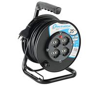 Electraline 49027 - Carrete De Cable DIY 25 Metros Cable 3X1.5 4 Conectores Hembra Universal, Negro/Azul