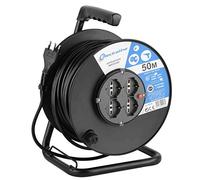 Electraline 49028 - Carrete De Cable Diy 50 Metros, 4 Enchufes Universales, Negro/Azul