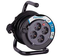 Electraline 49031 Enrollacables 15 M, 4 Tomas Schuko, Cable Sección H05VV-F 3G1.5, Negro