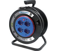 Electraline 49032 Alargador eléctrico con enrollacables de Tambor Fijo 40 m, 4 Tomas polivalentes (Schuko + 10/16 A) Enchufe Grande 16 A, con protección - Sección Cable 3 G1,5 mm² Negro