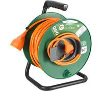 Electraline 49233 - Carrete De Cable Jardín, Longitud 50 M, Socket Universal Sección Cable 3X15 Mm, Naranja/Verde