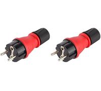 Electraline 55082, Clavija Enchufe Schuko Profesional, protección IP54, con Tornillo retenedor para facilitar el cableado, Rojo/Negro (Paquete de 2)