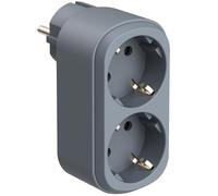 Electraline 55098 Adaptador Doble Prima 2 Tomas 16A (2P+E) Schuko Frontal, Regleta de 2 Tomas Schuko, Azul