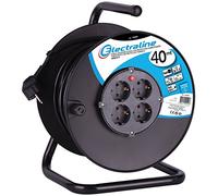 Electraline 600150 Enrollacables 40 M, 4 Tomas Schuko, Cable Sección HO5VVF 3G1.5, Negro