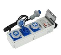 Electraline 60426 Cuadro eléctrico de distribución 3 tomas industriales CEE, enchufe CEE, cable 2M H07RN-F 3G2.5, IP67, con interruptor diferencial RCD 30ma + interruptor de seguridad MCB