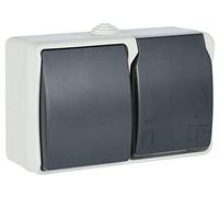 Electraline 605909 Toma de pared et interruptor horizontal, 1 toma Schuko 16A 2P + T con tapa, Apto para ambientes exteriores y húmedos, protección IP44, Aquatop, Gris/antracita