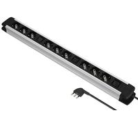 Electraline 61900 - Regleta Alu-Line de 9 plazas polivalentes (Schuko + 10/16 A) y 3 interruptores luminosos (3 tomas para interruptor), 2 m, con cuerpo de aluminio, plateado/negro