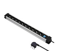 Electraline 61903 Regleta ALU-Line de 10 enchufes polivalentes, Schuko +10/16 A y 1 Interruptor Luminoso, 2 m, con Cuerpo de Aluminio