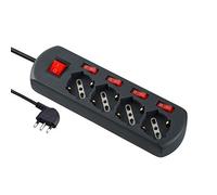 Electraline 61912 Regleta de 4 enchufes polivalentes Schuko, 4 interruptores Independientes, 4 Tomas universales, Cable de 1,5 m, Negro