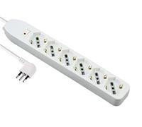 Electraline 61993 - Regleta de 6 enchufes polivalentes, cable de 1,5 m, enchufe pequeño de 10 A, 6 plazas, color blanco