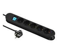 Electraline 62084, Regleta Base Profesional 5 tomas schuko, cable 3 mt, con 2 imanes para fijar a paredes metálicas, negro