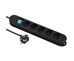 Electraline 62084, Regleta Base Profesional 5 tomas schuko, cable 3 mt, con 2 imanes para fijar a paredes metálicas, negro