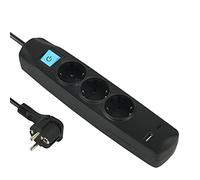 Electraline 62164 Regleta Base Multiple 3 Tomas Schuko + 2 USB 3.4A 17W (1 Tipo A + 1 Tipo C), Interruptor ON/OFF, Clavija Extra Plana Schuko, Cable 1.5M