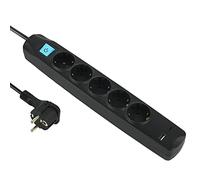 Electraline 62167 Regleta Base Multiple 5 Tomas Schuko + 2 USB 3.4A 17W (1 Tipo A + 1 Tipo C), Interruptor ON/OFF, Clavija Extra Plana Schuko, Cable 1.5M