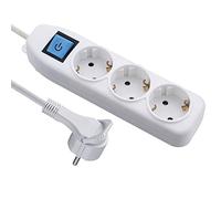 Electraline 62410 Regleta de 3 Tomas Schuko con Interruptor ON/FF, Cable 1.5 m, Sección 3G1, Clavija Extra Plana, Color Blanco