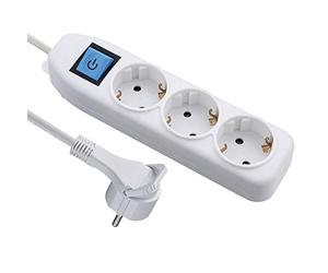 Electraline 62442 Regleta de 3 Tomas Schuko con Interruptor ON/FF, Cable 3 m, Sección 3G1.5, Clavija Extra Plana, Color Blanco